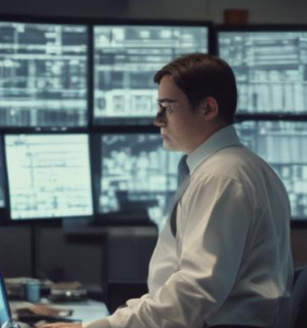 AI man working at computer